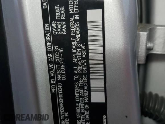 2017 Volvo S90 Momentum с VIN YV1102AK6H1013349, выставлен на аукционе Copart как лот 77786484 с пробегом Не указан миль и Списание • Salvage title. История ставок и продаж доступна на DreamBid. Изображение 12.