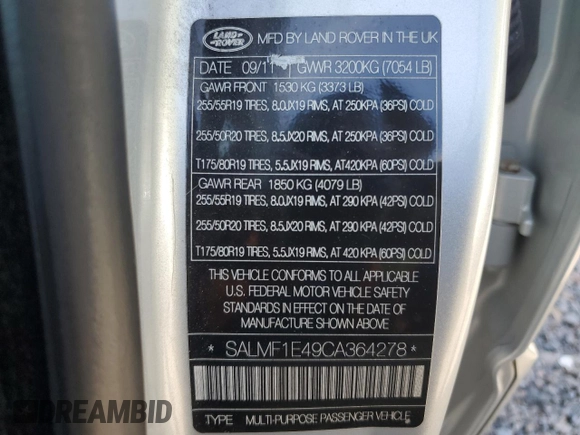 2012 Land Rover Range Rover SC с VIN SALMF1E49CA364278, выставлен на аукционе Copart как лот 49981795 с пробегом 92 086 миль миль и Чистый • Clean title. История ставок и продаж доступна на DreamBid. Изображение 13.