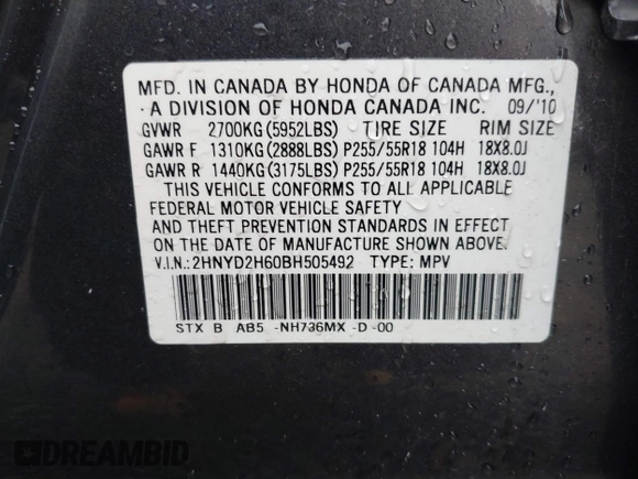 2011 Acura MDX Tech Pkg with VIN 2HNYD2H60BH505492, listed as a IAAI auction lot 41730921 with 126,460 mi miles. Bid and sale history available at carsss.com. Image 9.