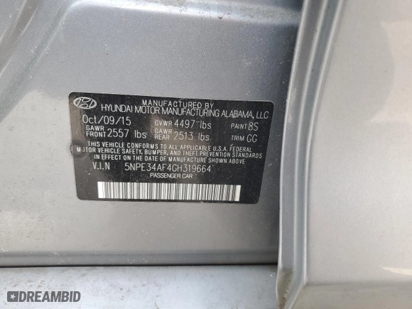 2016 Hyundai Sonata 2.4L Sport with VIN 5NPE34AF4GH319664, listed as a Copart auction lot 48755675 with 0 mi miles and Salvage Title. Bid and sale history available at carsss.com. Image 12.
