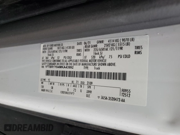 2021 Ford Transit Cargo с VIN 1FTBR1Y84MKA43992, выставлен на аукционе Copart как лот 54079785 с пробегом 66 124 миль миль и Списание • Salvage title. История ставок и продаж доступна на DreamBid. Изображение 13.