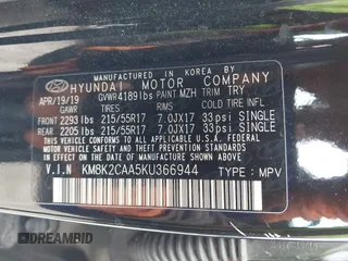 2019 Hyundai Kona SEL with VIN KM8K2CAA5KU366944, listed as a IAAI auction lot 42012927 with 78,621 mi miles and . Bid and sale history available at DreamBid. Image 9.