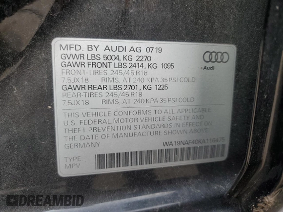 2019 Audi allroad A4 Prestige z VIN WA19NAF40KA116475, wystawiony jako Copart lot #70654264 z przebiegiem 31 294 mil mil oraz Szkoda całkowita • Salvage title. Historia ofert i sprzedaży dostępna na DreamBid. Obrazek 12.