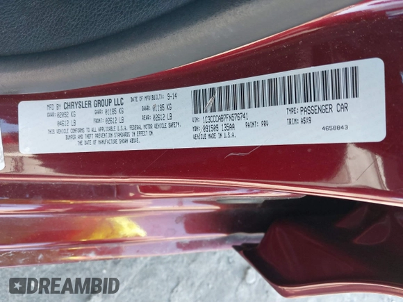 2015 Chrysler 200 Limited with VIN 1C3CCCAB7FN576741, listed as a IAAI auction lot 41374219 with 132,844 mi miles and . Bid and sale history available at DreamBid. Image 9.
