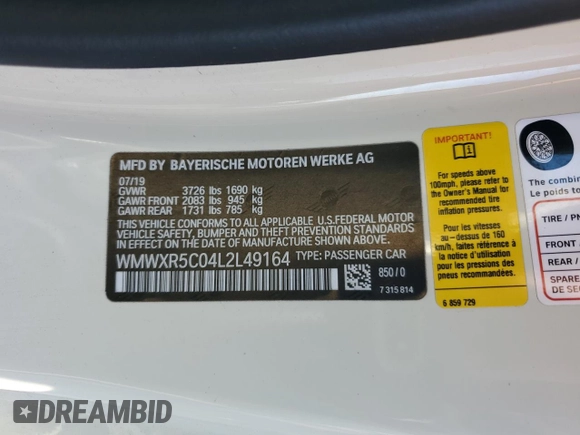 2020 MINI Hardtop Cooper S z VIN WMWXR5C04L2L49164, wystawiony jako Copart lot #45523025 z przebiegiem 43 108 mil mil oraz Szkoda całkowita • Salvage title. Historia ofert i sprzedaży dostępna na DreamBid. Obrazek 14.