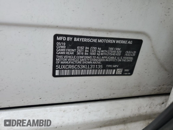 2019 BMW X5 xDrive40i with VIN 5UXCR6C53KLL31135, listed as a Copart auction lot 39981243 with 37,477 mi miles. Bid and sale history available at carsss.com. Image 14.