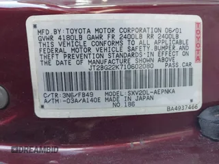 2001 Toyota Camry CE with VIN JT2BG22K710602080, listed as a IAAI auction lot 41858573 with 169,774 mi miles and . Bid and sale history available at carsss.com. Image 9.
