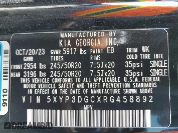 2024 Kia Telluride EX X-Line z VIN 5XYP3DGCXRG458892, wystawiony jako Copart lot #53250965 z przebiegiem Nie podano mil oraz Szkoda całkowita • Salvage title. Historia ofert i sprzedaży dostępna na DreamBid. Obrazek 14.