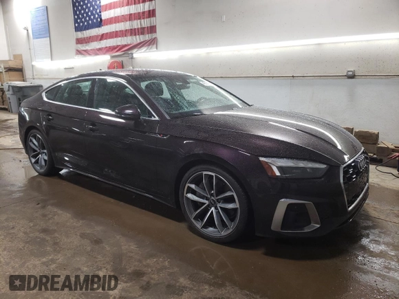 2021 Audi A5 Sportback S line Premium Plus with VIN WAUFACF56MA025896, listed as a Copart auction lot 46140244 with 39,531 mi miles and . Bid and sale history available at DreamBid. Image 4.