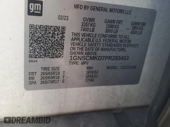 2023 Chevrolet Tahoe LS z VIN 1GNSCMKD7PR283453, wystawiony jako Copart lot #81376314 z przebiegiem 21 308 mil mil oraz Szkoda całkowita • Salvage title. Historia ofert i sprzedaży dostępna na DreamBid. Obrazek 13.