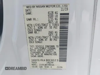 2020 Nissan NV Cargo SV z VIN 1N6BF0LY8LN803023, wystawiony jako IAAI lot #41555879 z przebiegiem 54 421 mil mil oraz . Historia ofert i sprzedaży dostępna na DreamBid. Obrazek 9.