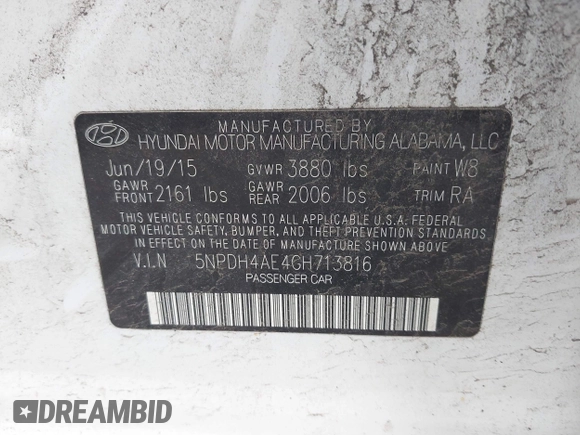 2016 Hyundai Elantra SE with VIN 5NPDH4AE4GH713816, listed as a IAAI auction lot 42678969 with 113,324 mi miles and . Bid and sale history available at DreamBid. Image 9.