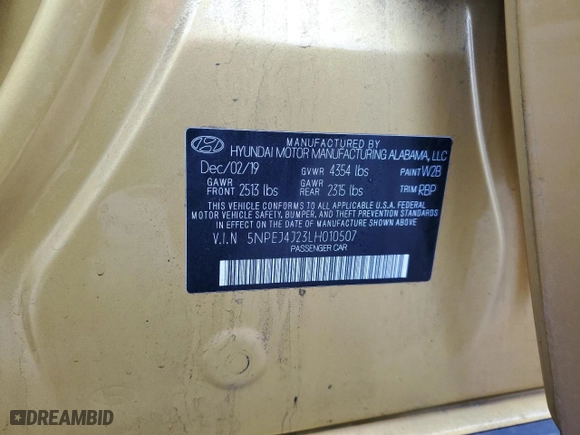 2020 Hyundai Sonata SEL Plus with VIN 5NPEJ4J23LH010507, listed as a Copart auction lot 44757735 with 58,687 mi miles and Salvage Title. Bid and sale history available at carsss.com. Image 12.