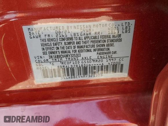 2021 Nissan Sentra SV с VIN 3N1AB8CV4MY325303, выставлен на аукционе Copart как лот 48811085 с пробегом 27 129 миль миль и Списание • Salvage title. История ставок и продаж доступна на DreamBid. Изображение 12.