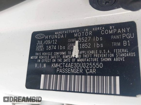 2013 Hyundai Accent GLS with VIN KMHCT4AE3DU325550, listed as a IAAI auction lot 41185651 with 128,791 mi miles and . Bid and sale history available at DreamBid. Image 9.