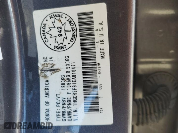 2014 Honda Accord Touring with VIN 1HGCR2F91EA810471, listed as a Copart auction lot 63899824 with 127,194 mi miles and Salvage title. Bid and sale history available at DreamBid. Image 15.