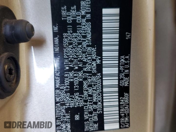 2011 Toyota Sienna XLE with VIN 5TDDK3DC7BS009764, listed as a Copart auction lot 59179775 with 197,145 mi miles and Salvage title. Bid and sale history available at DreamBid. Image 13.