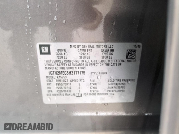 2017 GMC Sierra 1500 SLE z VIN 1GTV2MEC5HZ177175, wystawiony jako Copart lot #53640195 z przebiegiem 100 252 mil mil oraz Szkoda całkowita • Salvage title. Historia ofert i sprzedaży dostępna na DreamBid. Obrazek 13.