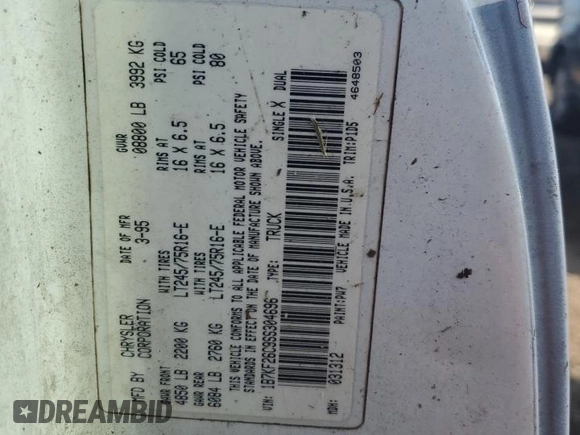 1995 Dodge 2500 with VIN 1B7KF26C9SS304696, listed as a Copart auction lot 76398944 with 217,725 mi miles and Salvage Title. Bid and sale history available at carsss.com. Image 13.