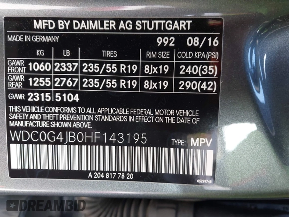2017 Mercedes-Benz GLC 300 z VIN WDC0G4JB0HF143195, wystawiony jako IAAI lot #42004430 z przebiegiem 18 560 mil mil oraz . Historia ofert i sprzedaży dostępna na DreamBid. Obrazek 9.