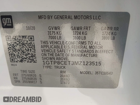 2021 GMC Sierra 1500 with VIN 1GTP8CET3MZ123515, listed as a IAAI auction lot 42002396 with 57,713 mi miles and . Bid and sale history available at DreamBid. Image 9.
