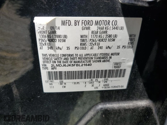 2015 Lincoln MKX with VIN 2LMDJ6JK5FBL21640, listed as a Copart auction lot 70017684 with 206,394 mi miles and Salvage Title. Bid and sale history available at DreamBid. Image 13.