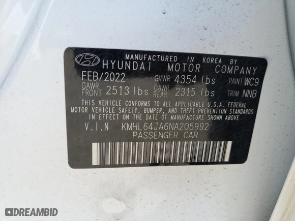 2022 Hyundai Sonata SEL with VIN KMHL64JA6NA205992, listed as a Copart auction lot 50909535 with 13,233 mi miles and Salvage Title. Bid and sale history available at carsss.com. Image 14.