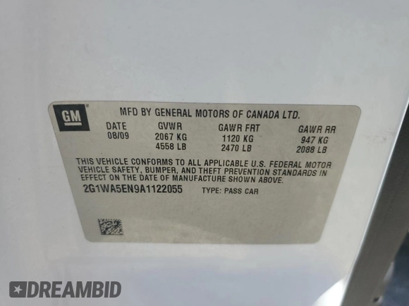 2010 Chevrolet Impala LS with VIN 2G1WA5EN9A1122055, listed as a Copart auction lot 54857175 with 118,239 mi miles and Salvage Title. Bid and sale history available at DreamBid. Image 12.