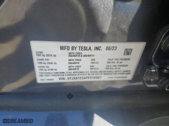 2023 Tesla Model S with VIN 5YJSA1E54PF516907, listed as a Copart auction lot 49372825 with 24,556 mi miles and Salvage Title. Bid and sale history available at carsss.com. Image 12.