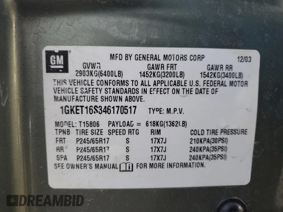 2004 GMC Envoy XL SLE with VIN 1GKET16S346170517, listed as a Copart auction lot 86748724 with 205,720 mi miles and Salvage Title. Bid and sale history available at carsss.com. Image 13.