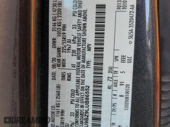 2020 Ford Escape SE Sport Hybrid with VIN 1FMCU9BZ9LUB86552, listed as a Copart auction lot 47535095 with 74,947 mi miles and Salvage title. Bid and sale history available at DreamBid. Image 13.