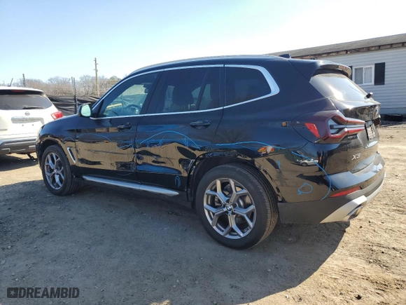 2023 BMW X3 xDrive30i with VIN 5UX53DP03P9T15924, listed as a Copart auction lot 46892685 with 7,620 mi miles and Salvage Title. Bid and sale history available at carsss.com. Image 2.