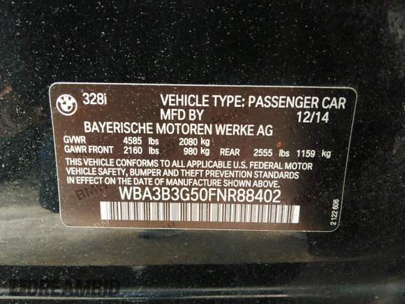 2015 BMW 3 Series 328i xDrive with VIN WBA3B3G50FNR88402, listed as a IAAI auction lot 42368174 with 214,471 mi miles and . Bid and sale history available at DreamBid. Image 9.