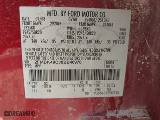 2008 Ford Edge Limited with VIN 2FMDK49C38BB46978, listed as a IAAI auction lot 41781096 with 194,367 mi miles. Bid and sale history available at carsss.com. Image 9.
