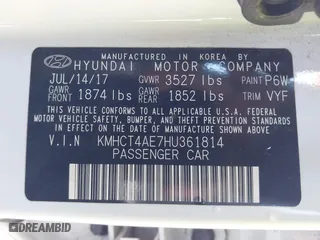 2017 Hyundai Accent SE with VIN KMHCT4AE7HU361814, listed as a IAAI auction lot 41711507 with 23,383 mi miles. Bid and sale history available at carsss.com. Image 9.