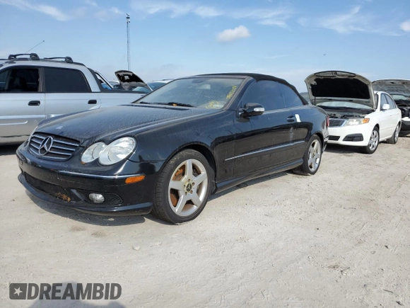 2005 Mercedes-Benz CLK-Class 5.0L with VIN WDBTK75G75T038786, listed as a Copart auction lot 74187554 with 0 mi miles and Salvage Title. Bid and sale history available at carsss.com. Image 1.