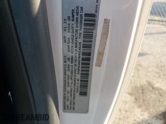 2010 Volkswagen Beetle with VIN 3VWPW3AG7AM014628, listed as a Copart auction lot 61751805 with 67,874 mi miles and Salvage title. Bid and sale history available at DreamBid. Image 12.