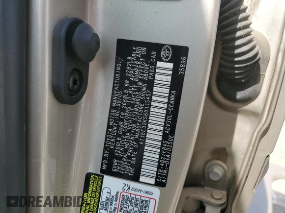 2006 Toyota Camry STD with VIN 4T1BE32K56U115457, listed as a Copart auction lot 55670154 with 185,062 mi miles and Non Repairable. Bid and sale history available at carsss.com. Image 14.