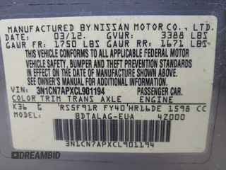 2012 Nissan Versa S with VIN 3N1CN7APXCL901194, listed as a IAAI auction lot 41552348 with 155,002 mi miles. Bid and sale history available at carsss.com. Image 9.