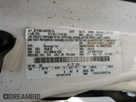 2012 Ford Focus Titanium с VIN 1FAHP3N20CL172807, выставлен на аукционе Copart как лот 57853205 с пробегом 111 531 миль миль и Чистый • Clean title. История ставок и продаж доступна на DreamBid. Изображение 12.