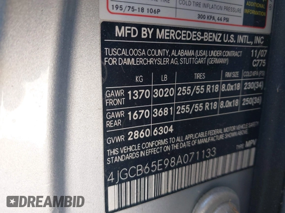 2008 Mercedes-Benz R 3.5L with VIN 4JGCB65E98A071133, listed as a IAAI auction lot 42114647 with 123,389 mi miles and . Bid and sale history available at DreamBid. Image 9.