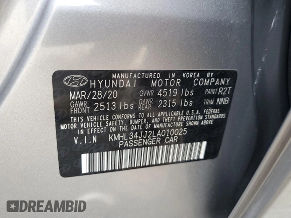 2020 Hyundai Sonata Hybrid Ultimate with VIN KMHL34JJ2LA010025, listed as a Copart auction lot 77657214 with 59,596 mi miles and Salvage Title. Bid and sale history available at carsss.com. Image 12.