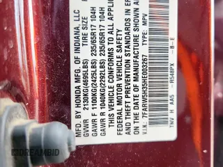 2017 Honda CR-V LX z VIN 7FARW5H35HE003267, wystawiony jako Copart lot #58277815 z przebiegiem 93 184 mil mil oraz Szkoda całkowita • Salvage title. Historia ofert i sprzedaży dostępna na DreamBid. Obrazek 13.