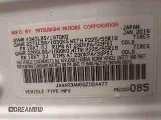 2016 Mitsubishi Outlander Sport 2.4 ES with VIN JA4AR3AW6GZ024477, listed as a IAAI auction lot 41458657 with 109,731 mi miles. Bid and sale history available at carsss.com. Image 9.