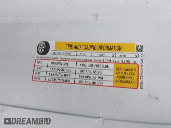2024 Chevrolet Express Cargo with VIN 1GCWGAFPXR1274619, listed as a IAAI auction lot 41811735 with 11,970 mi miles and . Bid and sale history available at DreamBid. Image 9.