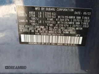 2022 Subaru Outback Limited with VIN 4S4BTANC3N3249791, listed as a Copart auction lot 56988285 with 27,666 mi miles and Non repairable. Bid and sale history available at DreamBid. Image 14.