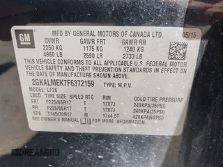 2015 GMC Terrain SLE with VIN 2GKALMEK7F6372159, listed as a IAAI auction lot 42705706 with 112,016 mi miles and . Bid and sale history available at DreamBid. Image 9.