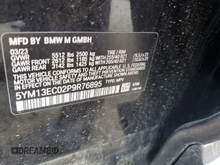 2023 BMW X3 M with VIN 5YM13EC02P9R76895, listed as a Copart auction lot 44812685 with 17,257 mi miles and Salvage Title. Bid and sale history available at carsss.com. Image 13.