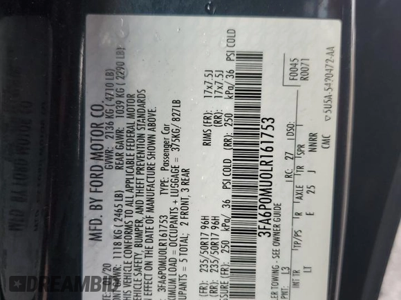 2020 Ford Fusion Hybrid SEL with VIN 3FA6P0MU0LR161753, listed as a Copart auction lot 84419834 with 79,764 mi miles and Salvage Title. Bid and sale history available at carsss.com. Image 12.