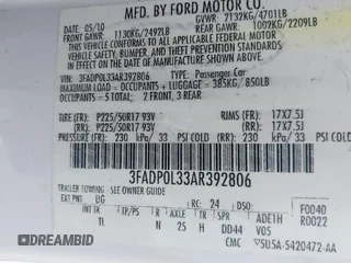 2010 Ford Fusion Hybrid with VIN 3FADP0L33AR392806, listed as a IAAI auction lot 41811194 with 131,627 mi miles. Bid and sale history available at carsss.com. Image 9.